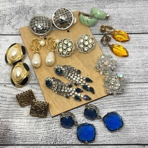 Bundle lot 10 vintage retro & modern clip on earrings statement dressy dress up.